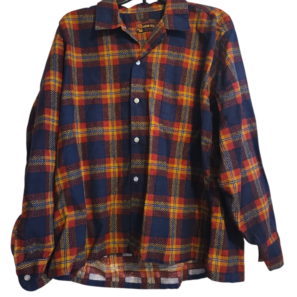 Men's Plaid Button Down Shirt - Blue and Orange